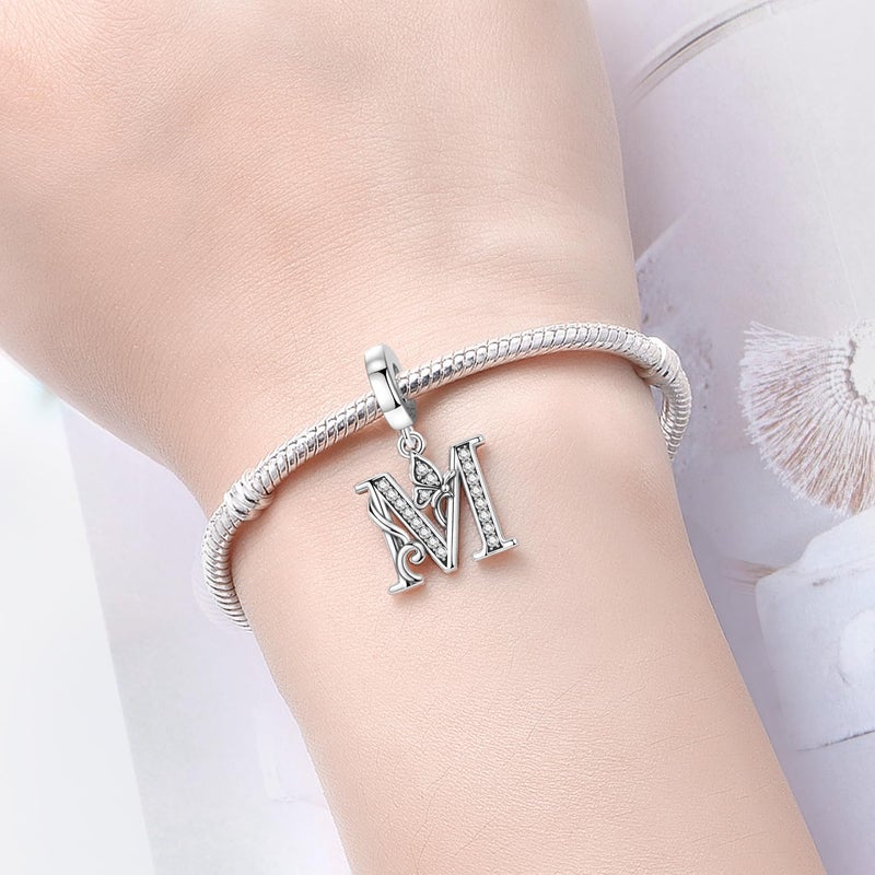 PANPOKI Store 2 Pack 925 Sterling Silver Butterfly Letter Charms for Bracelets and Necklace Alphabet Initial Dangle Pendants Round Spacer Beads Pave Cubic Zirconia Jewelry Gift for Women - Image 5